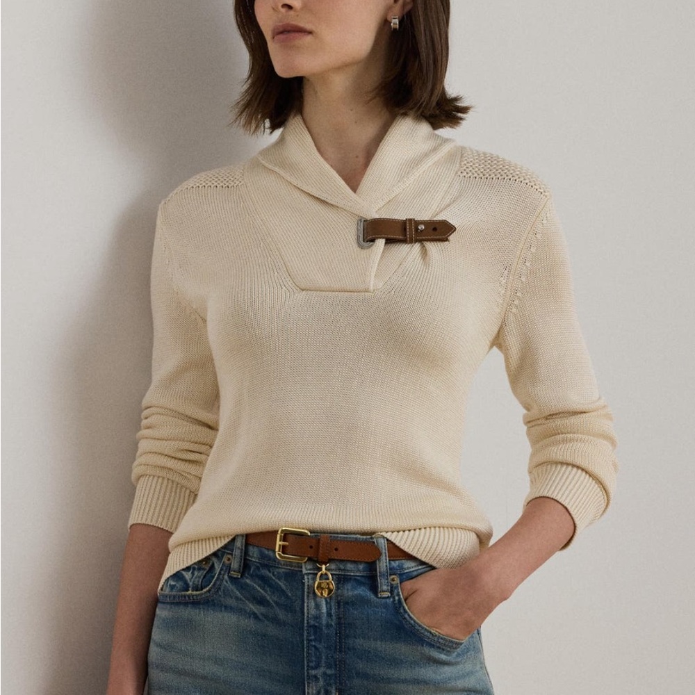 NWT Lauren Ralph Lauren buckle shawl collar sweater